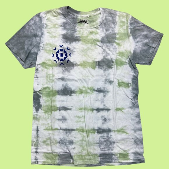 Inner Thoughts Blue/Grey and Green Tie Dye Manifest It Moon Phases Tee Shirt - Picture 2 of 4